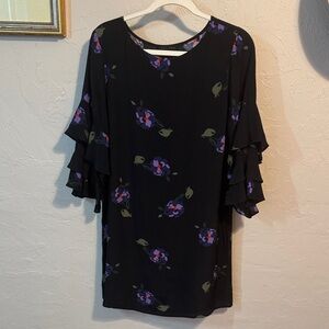 Sanctuary Black Dress with Purple and pink Floral Accents. Size small